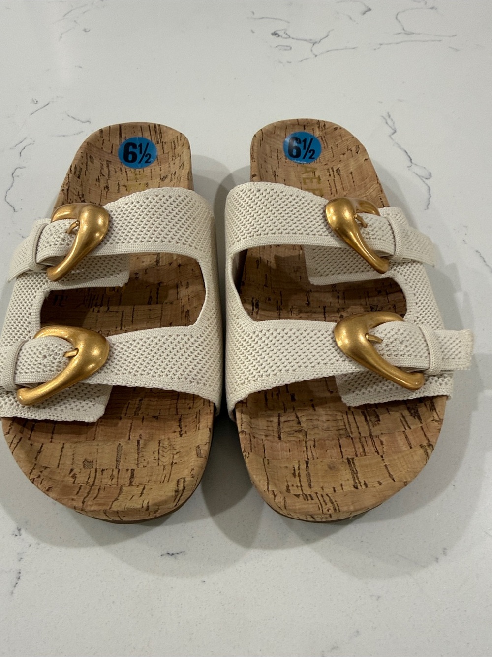 AEROSOLES Kids White Double-Strap Sandals with Gold Buckles